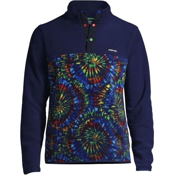 LANDS END Deep Sea Navy Burst Tie Dye Small 6/8 tool snap fleece - Picture 1 of 5